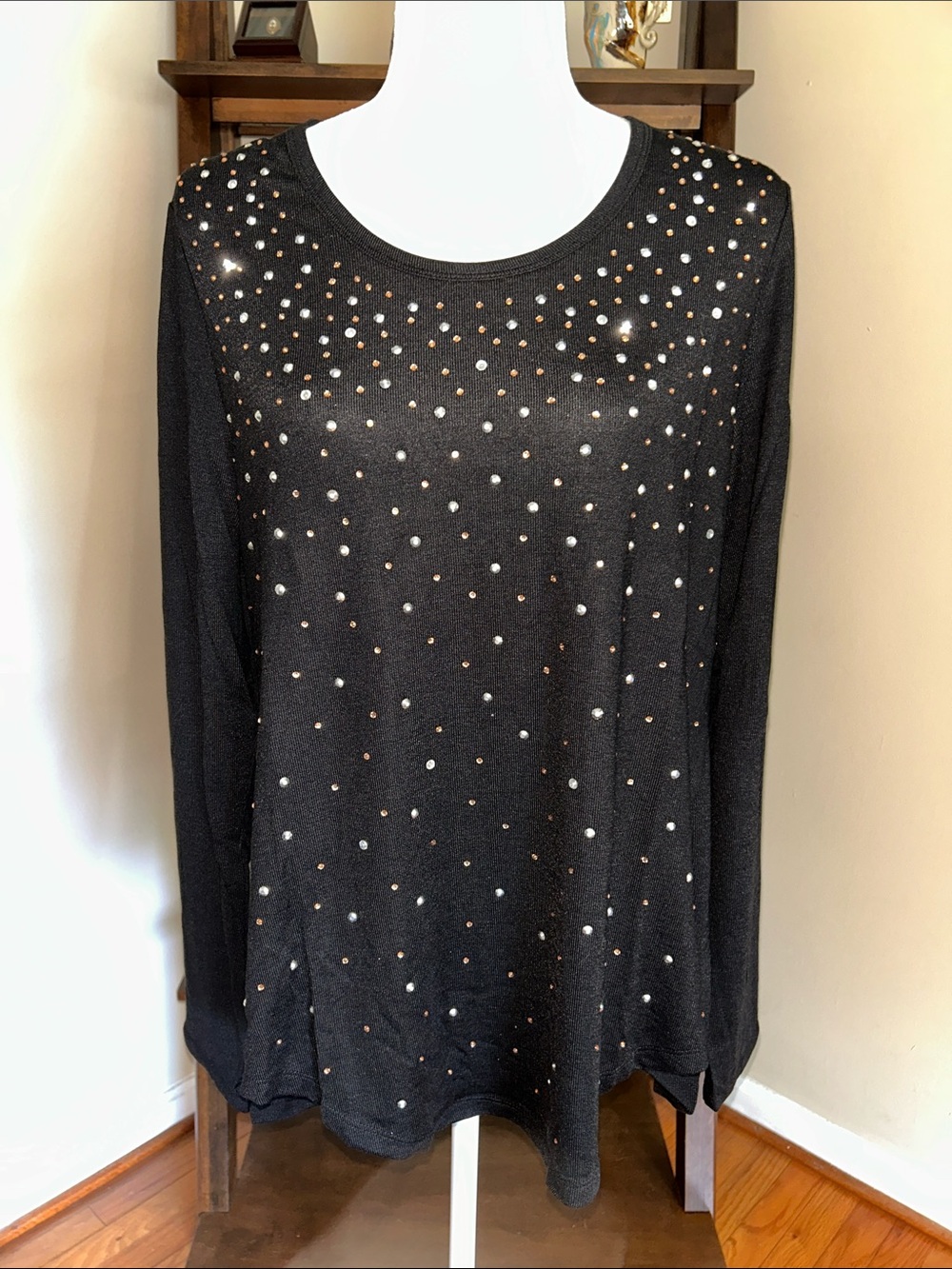Vocal Black Long-Sleeve Top with Copper and Silver Studs